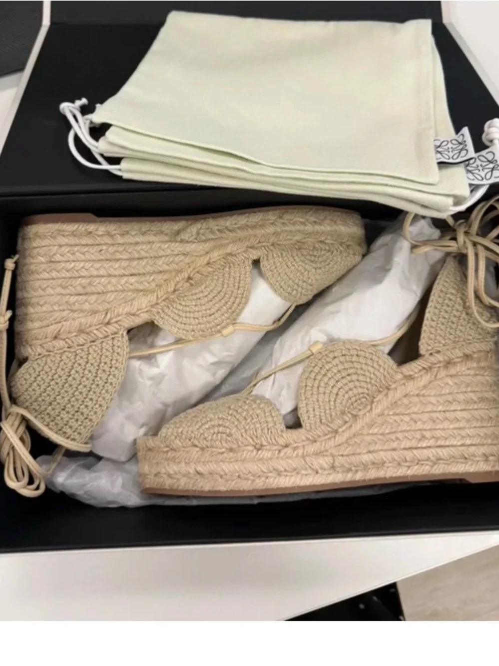 Loewe Natural Woven Lace-Up Espadrille Sandals